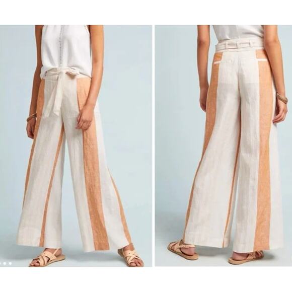 Ett:twa Anthropologie Linen Wide Leg Stripe Pants Women's 0 Airy Everyday Beachy - Picture 1 of 10